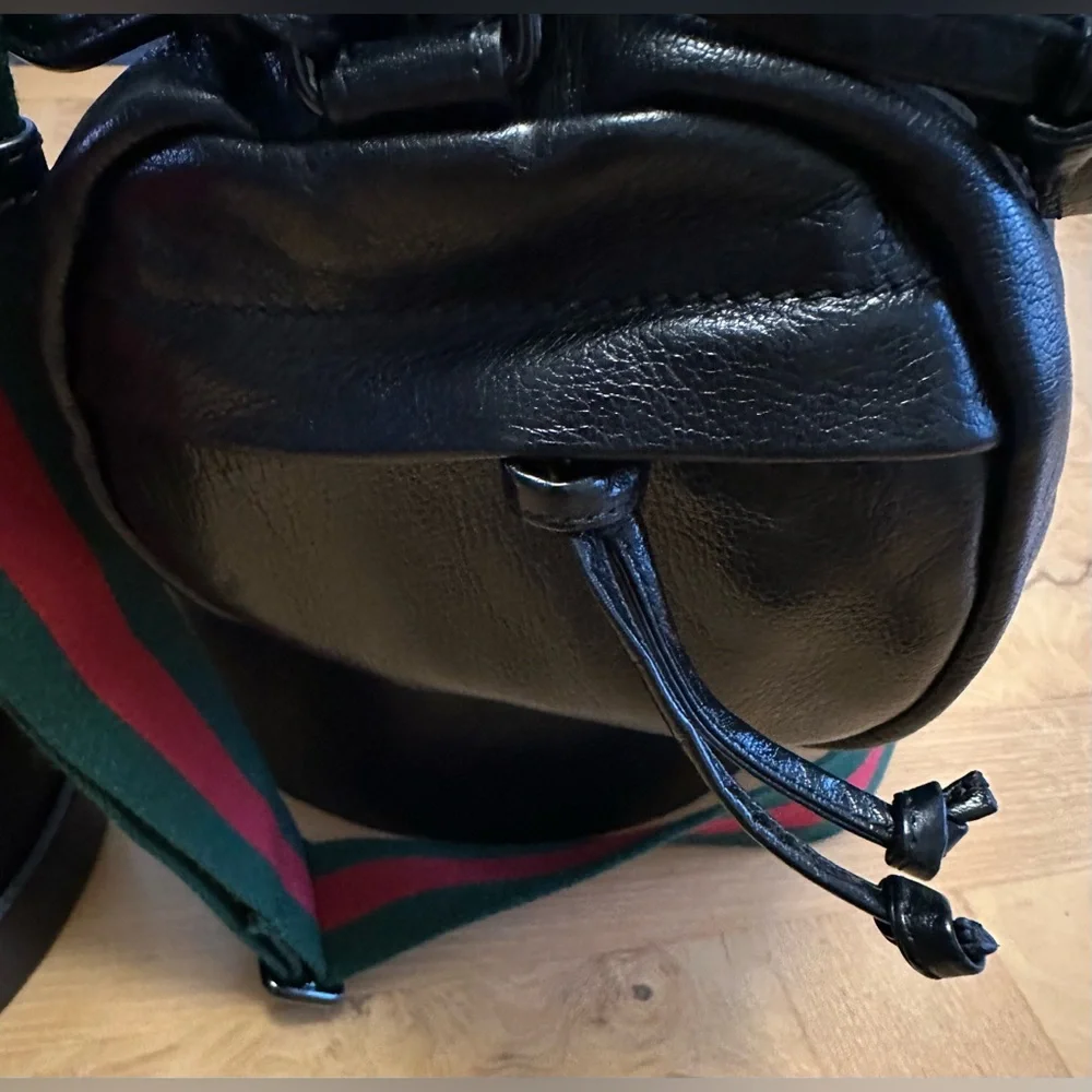 Authentic Gucci Double G Men’s Black Football Bag with Brown Monogram Interior